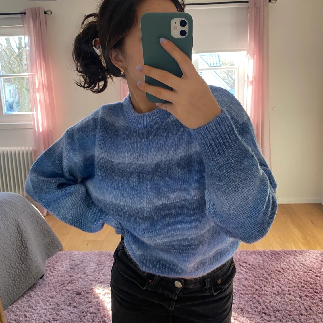 Blå stickad tröja  - 90