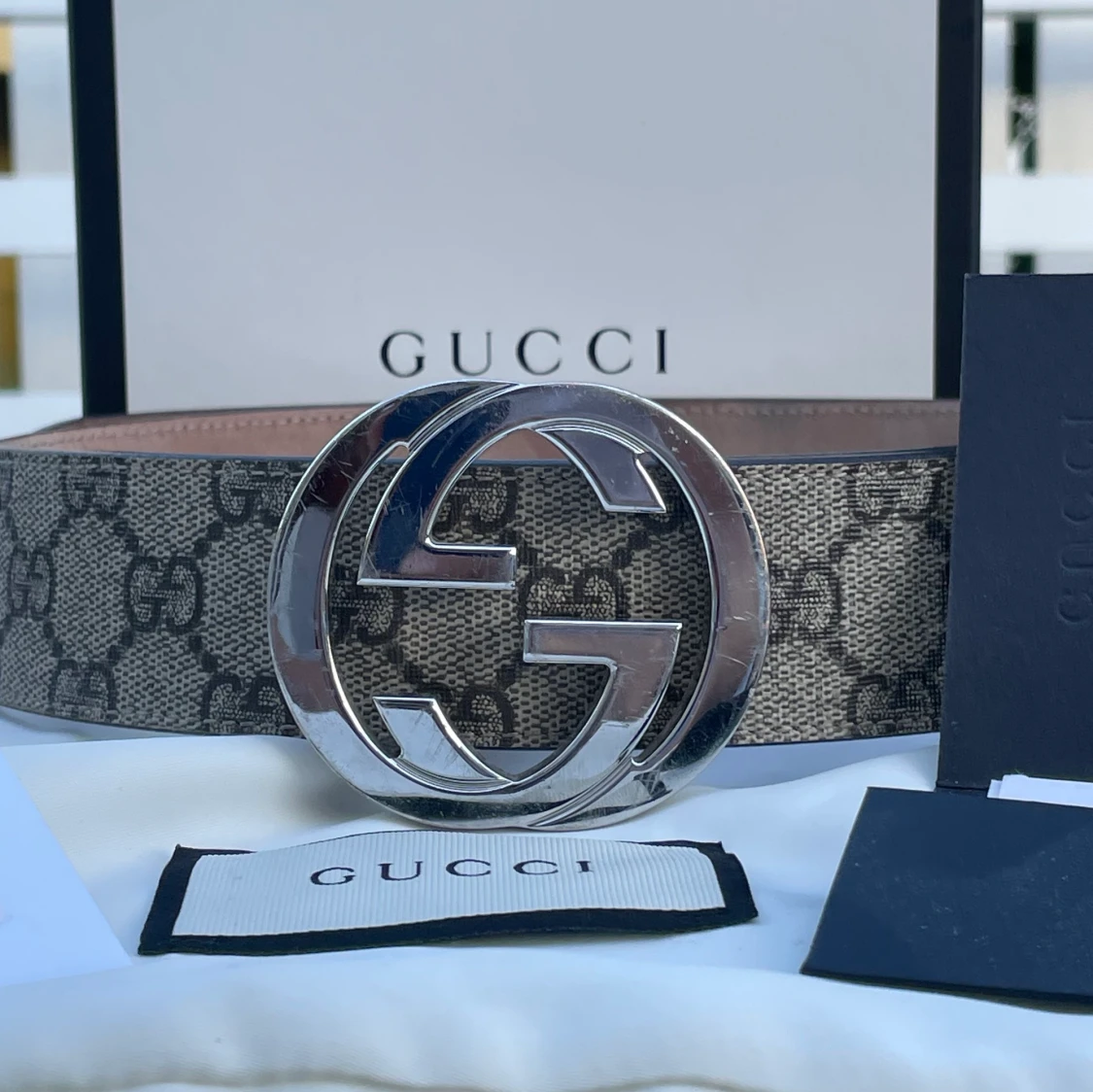 Gucci bälte - GG Supreme belt with G buckle - 90
