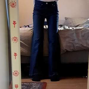 Mörkblåa high rise bootcut jeans från H&M! Endast använda 2-3 gånger och är i mycket bra skick. Bara att höra av sig om du vill ha fler bilder, diskutera pris osv! Betalning via Swish!😌