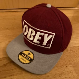 Wine red obey snap back baseball cap - A wine red and gray baceball cap with golden.