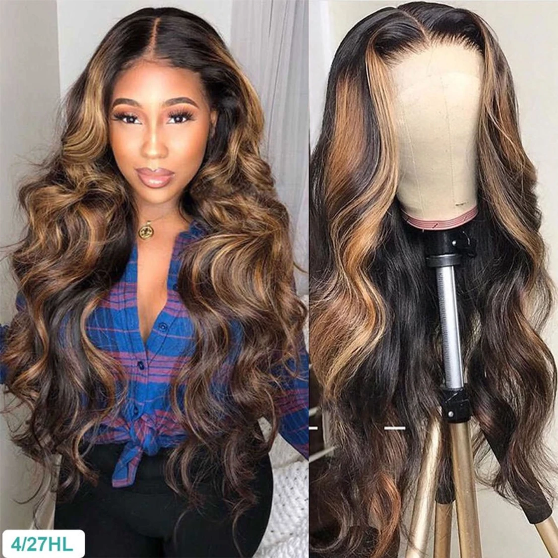New women's wig long curly brown hair