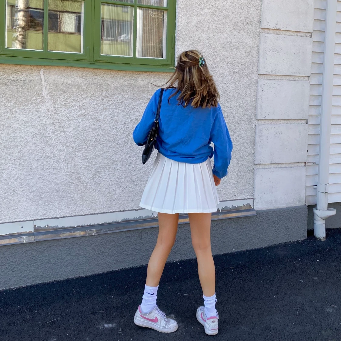 Blå stickad collegetröja - 90