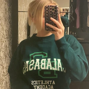 Grön swetshirt med tryck - En riktigt härlig swetshirt som jag önska jag hade mer användning för men det har jag inte och därför säljer jag den. Otroligt mysig att ha på sig(lite tjockare material som håller än varm). Jag har storlek S som siter väldigt bra🥰
