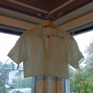 Monki Skjorta - En kort grönrandig skjorta köpt i somras ifrån Monki. Oanvänd. Frakt tillkommer :)