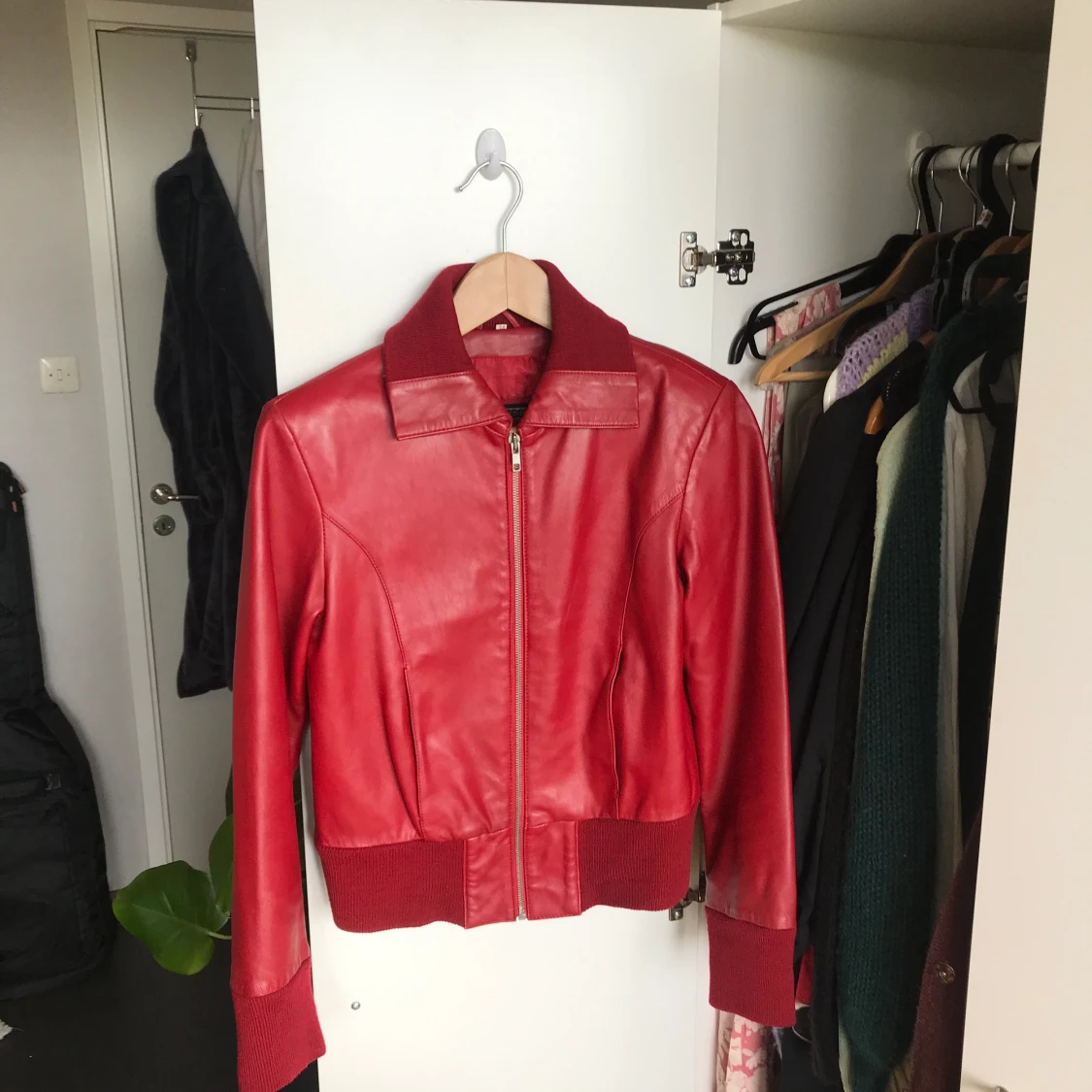 Röd skinnjacka
