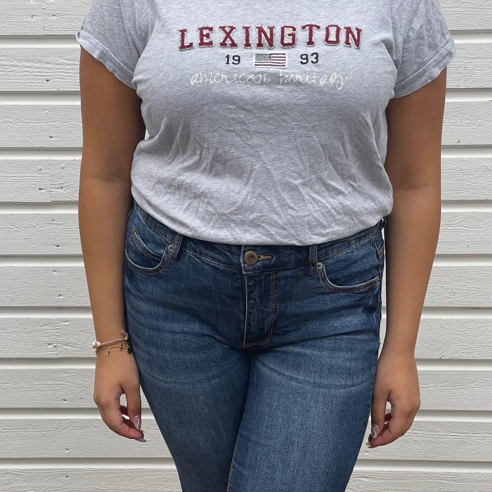 Grå Lexington t-shirt i rätt bra skick! Storlek L. Köpte för ca 700kr, mitt pris är 130kr inklusive frakt!! 😍😍. T-shirts.