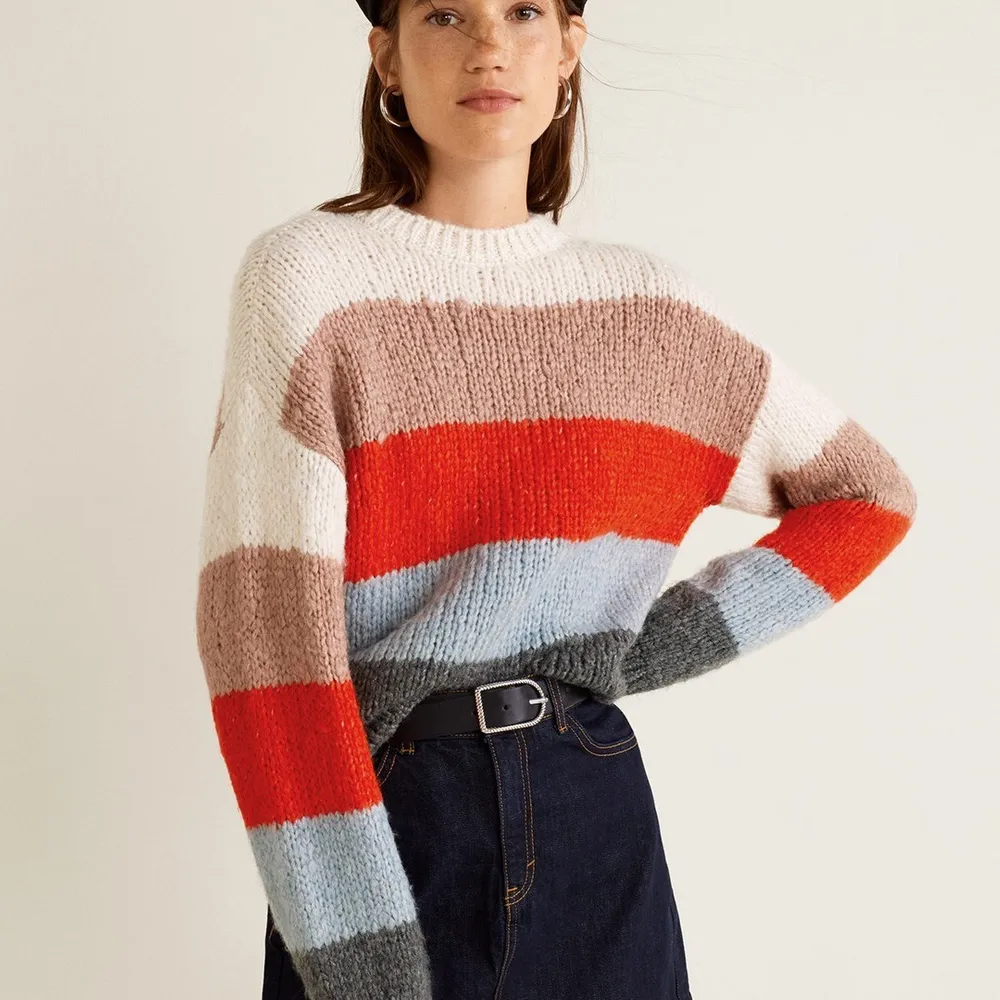 Mango multicoloured striped sweater, has a round neck, long sleeves, ribbed hem Size S Pick up available in Kungsholmen  Please check out my other items! :) . Tröjor & Koftor.