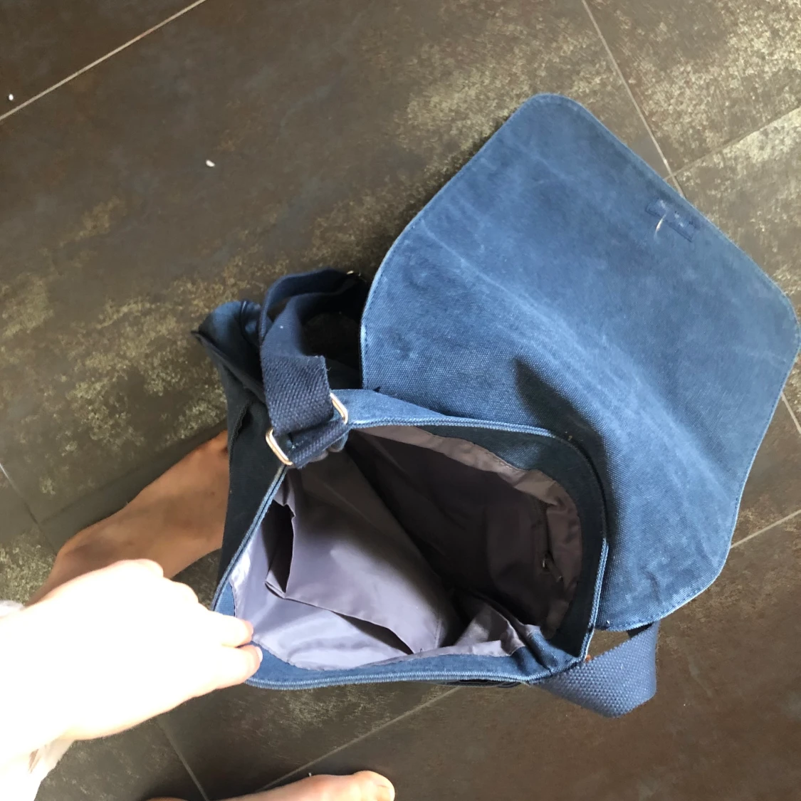 Canvas väska axelremsväska blå bomull - 91