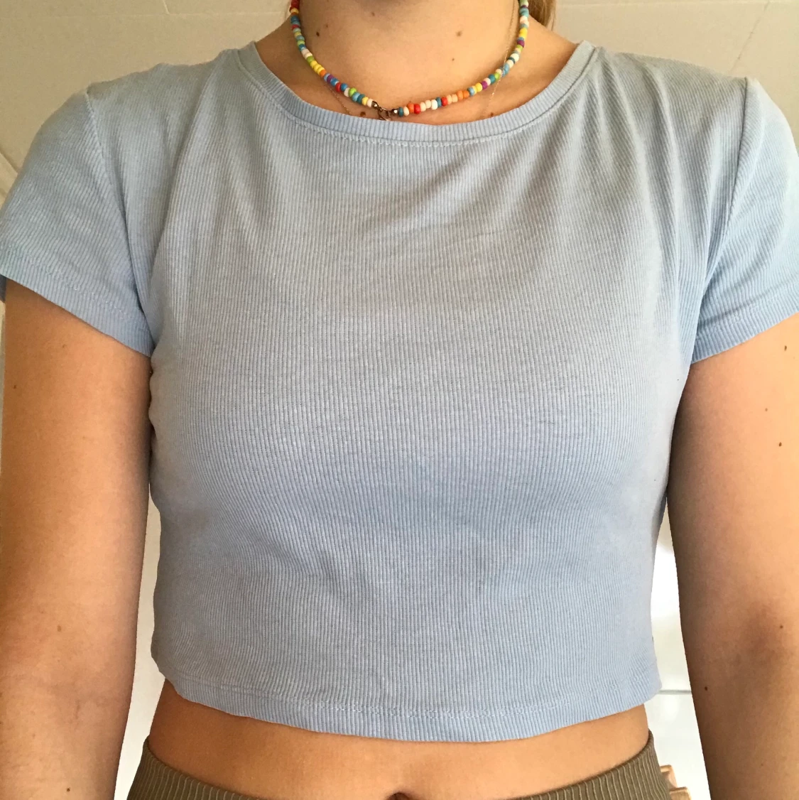 Ljusblå ribbad magtröja!