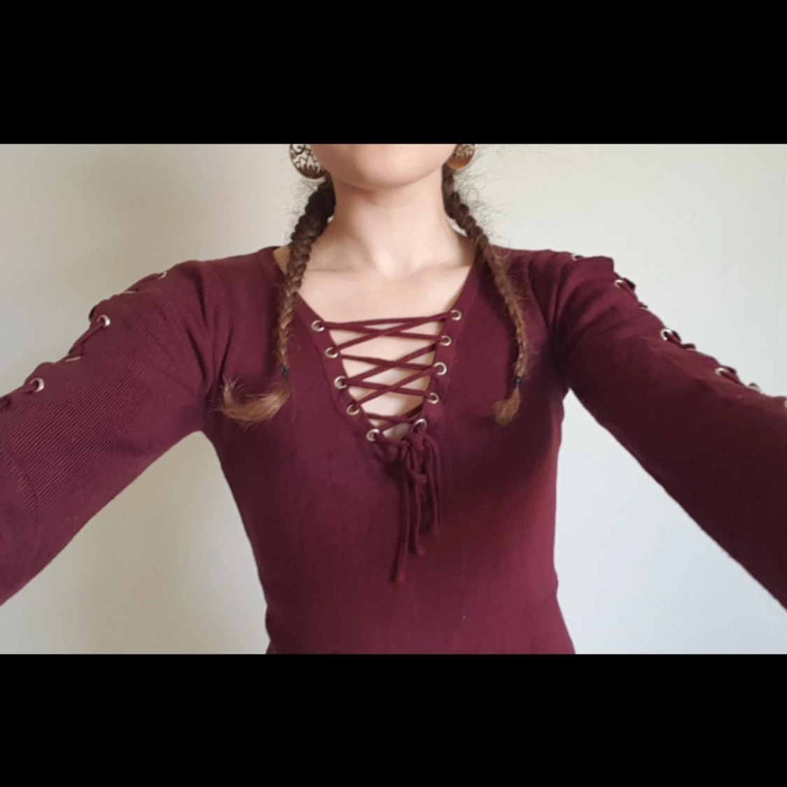 Mörkröd Vinröd tajt klänning med snörning - 91