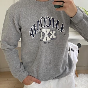 Nike vintage sweatshirt - Grå vintage Nike x Amcomp sweatshirt. (Lånade bilder av vintage sidan där jag köpte den, egna bilder kan skickas vid intresse❤️) säljes pga jag inte använder den så pass mycket som jag trodde jag skulle. Superfint skick och väldigt skön. I storlek S