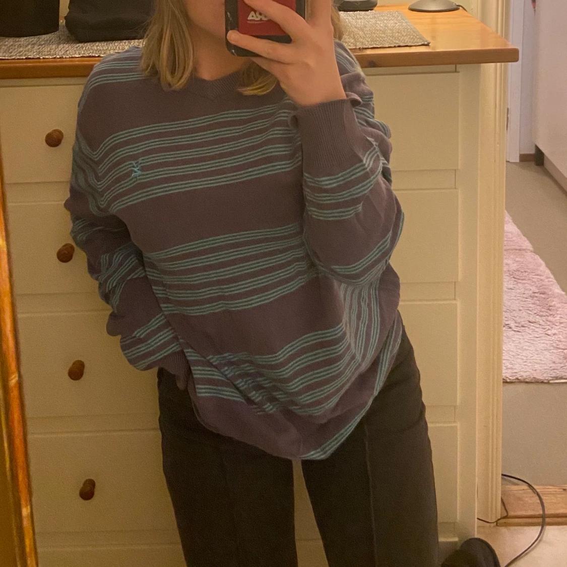 Tunnt stickad tröja randig  - 90