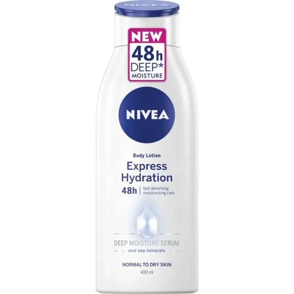 Helt ny/oöppnad Stor Nivea Body Express Hydration lotion, 400ml. Deep moisteur får huden att behålla sin fukt i upp till 48 timmar och klubbar inte.  (Ordinariepris, 49:-)  . Övrigt.