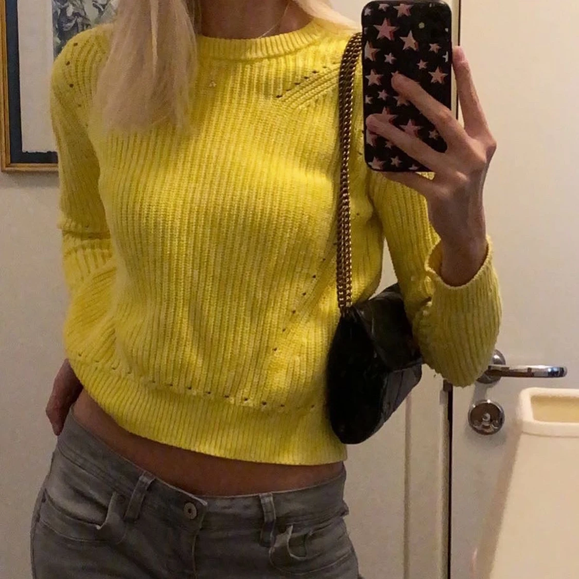 Gul stickad tröja - 90