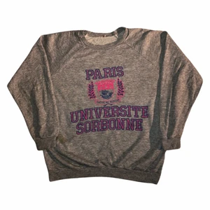 Paris universite sorbonne - vintage sweatshirt - En fin grå sweatshirt som är perfekt för att ha som en lite mer oversized fit. Har ett fint grafiskt tryck från universitetet av Frankrike. Köpt på en amerikansk trifthstore.