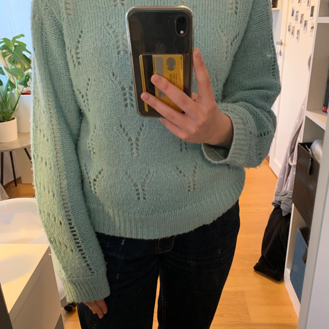 Blå stickad tröja - 90