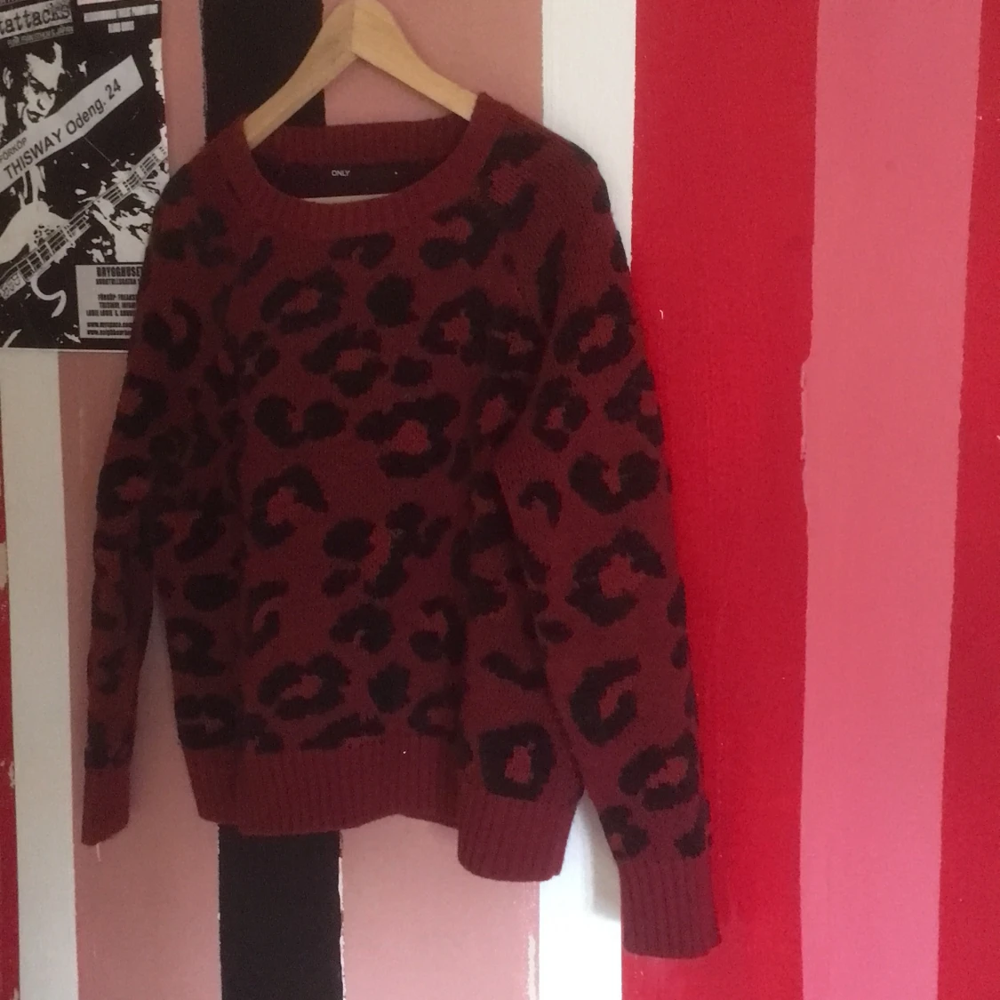 Leopard vinröd/svart kofta - 90