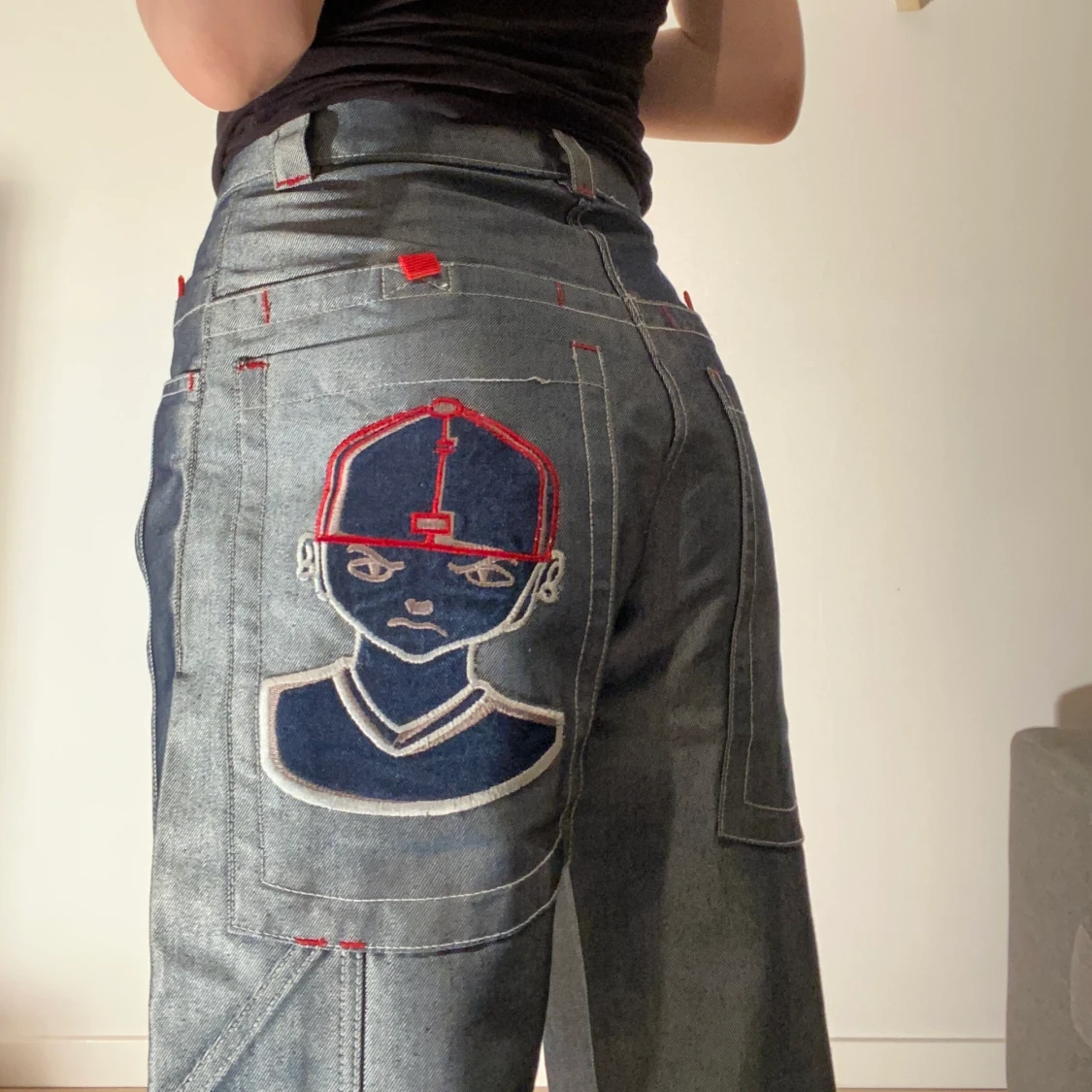 Silvriga/blåa jeans - 90