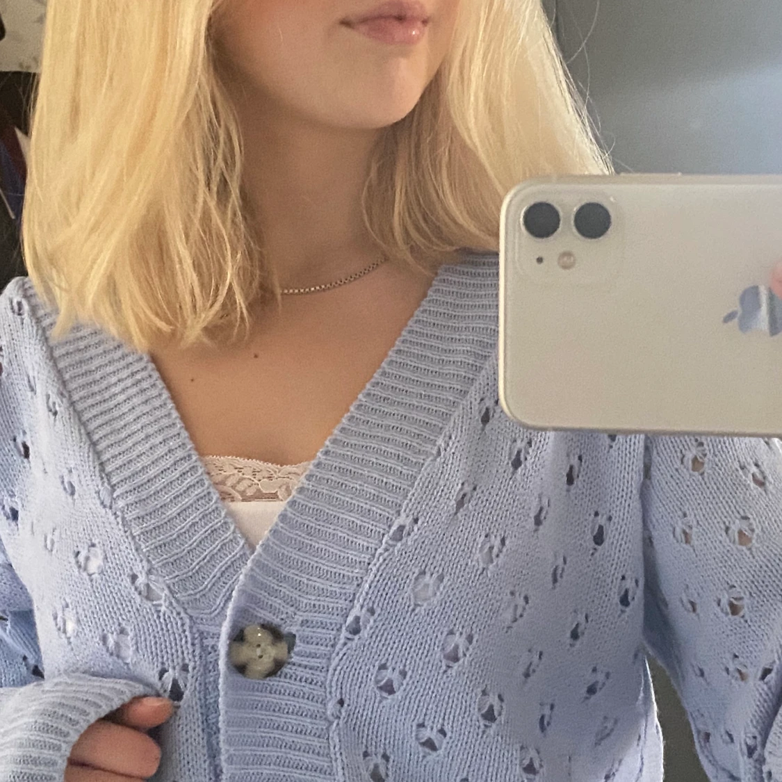 Blå stickad tröja - 90