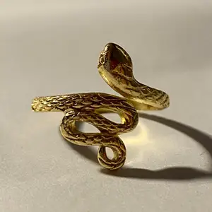 Silverring i form av en orm med gulddetaljer.