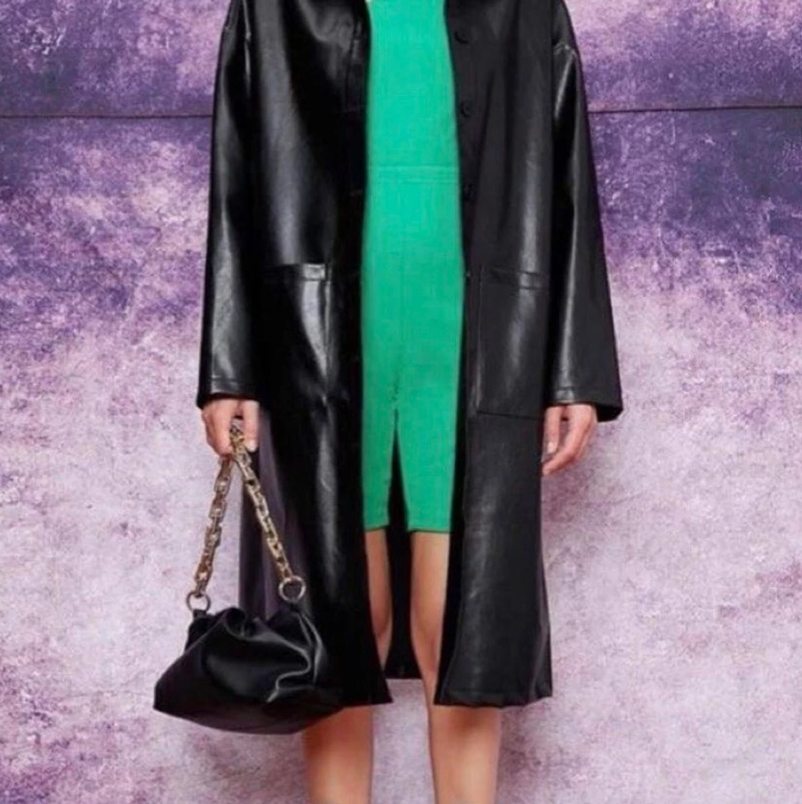 Imiteret læder jakke lang xs sort