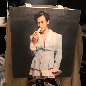 Totebag - Jätte fin Harry Styles totebag som aldrig har varit använd och är i jätte bra skick. Den har väldigt tjockt och stabilt material och kan stängas med hjälp en knapp. Handtag i bra längd och den är hyfsat stor, så man får plats med mycket. Det finns även fack på insidan till nycklar etc. Skriv gärna till mig på dm/i kommentarerna om ni är intresserade eller har någon fråga. Köparen står för frakt❤️