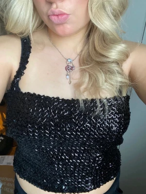 Glittrig festtopp - En supersnygg topp som passar topp med paljetter som är perfekt till fest eller middagar, har alldrig andvänts säljer pga den är för stor! 