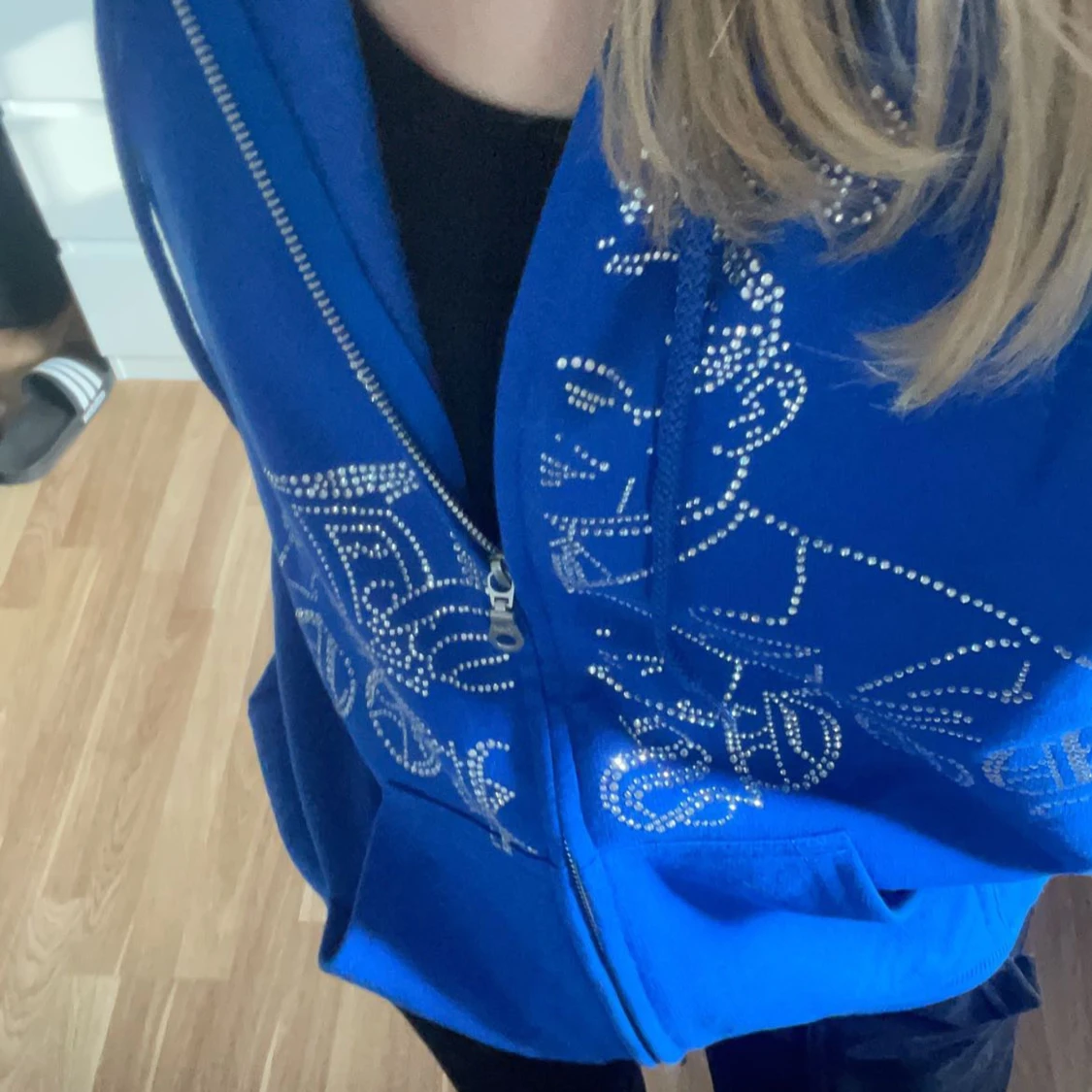 Blå zip hoodie - 91