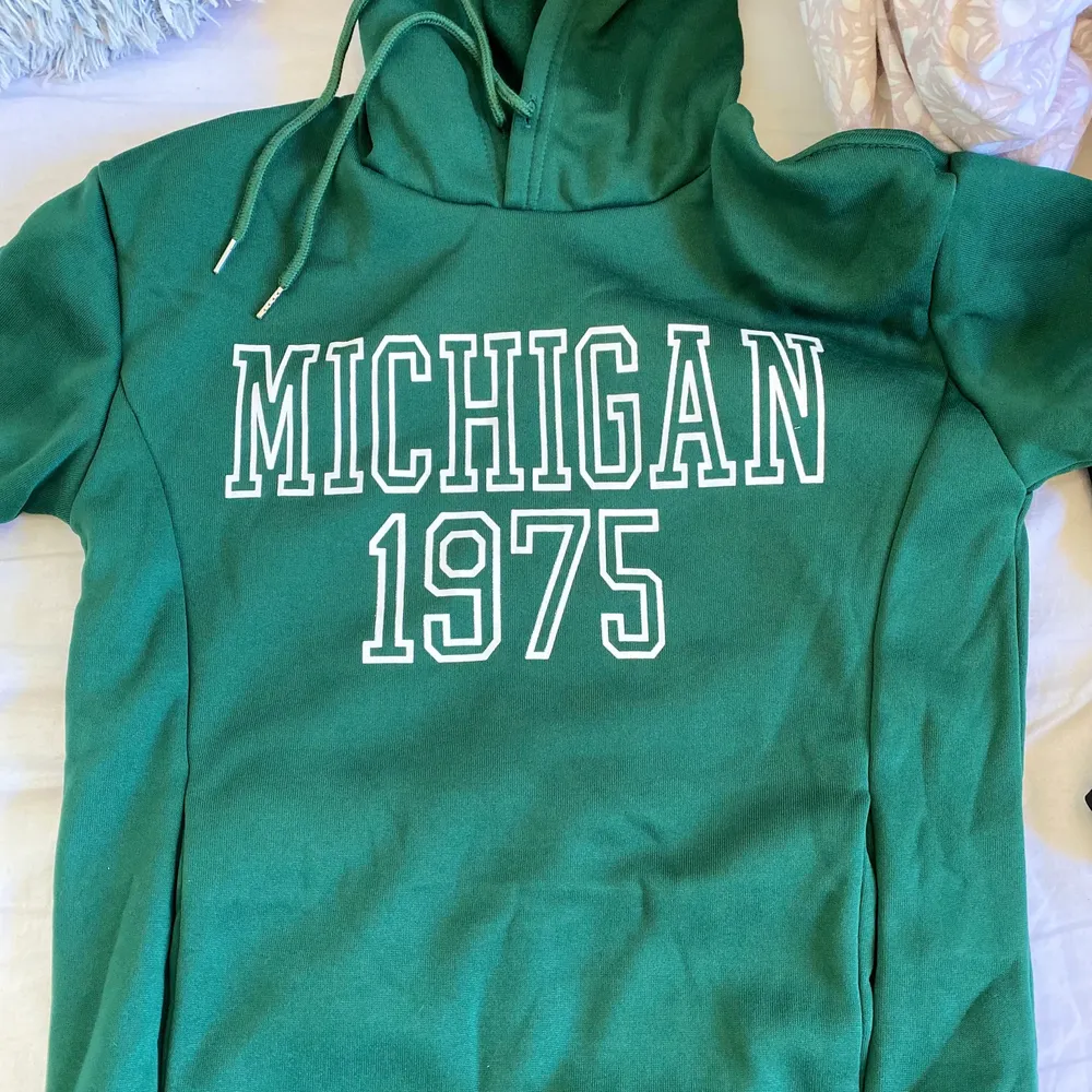 Säljer den här sköna hoodien från SHEIN. Aldrig använd. Färgen grön storlek S. Tröjor & Koftor.