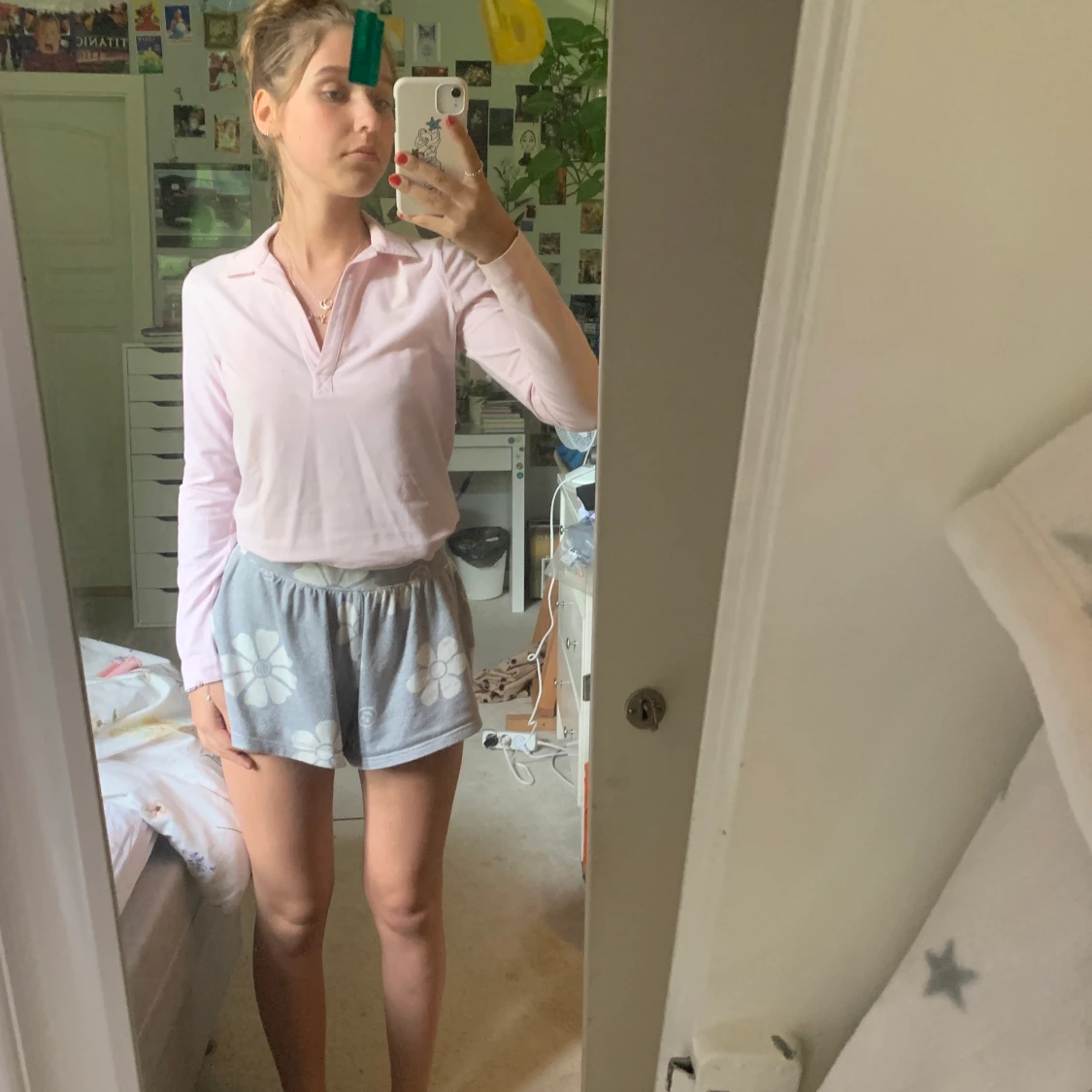 Långärmad tight rosa tröja med krage