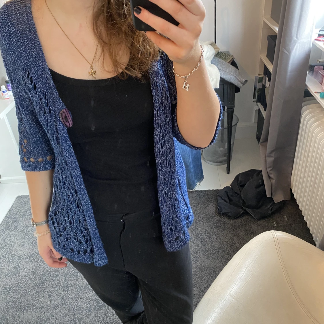 Stickad virkad kofta humana  - 90