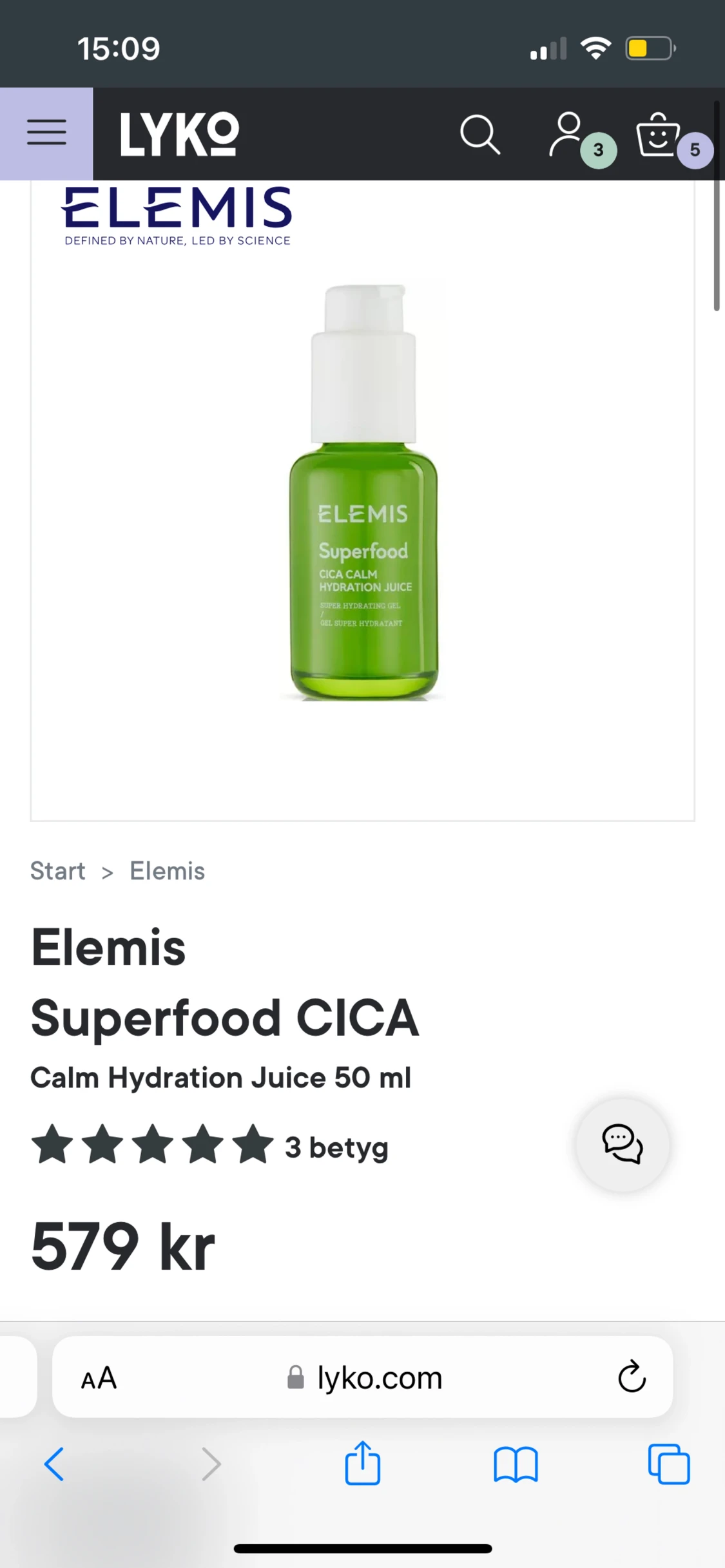 Salongsmärket Elemis CICA CALM återfuktande kräm