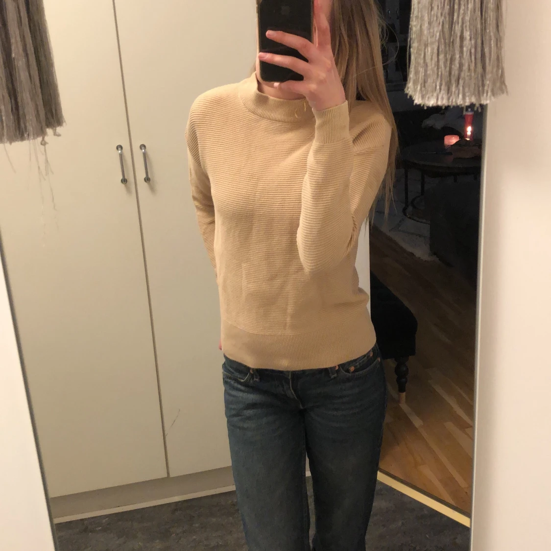 Beige stickad tröja  - 90