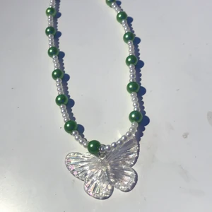 Butterfly necklace✨☺️🦋 - Butterfly necklace with White and green pearls made by myself✨🦋