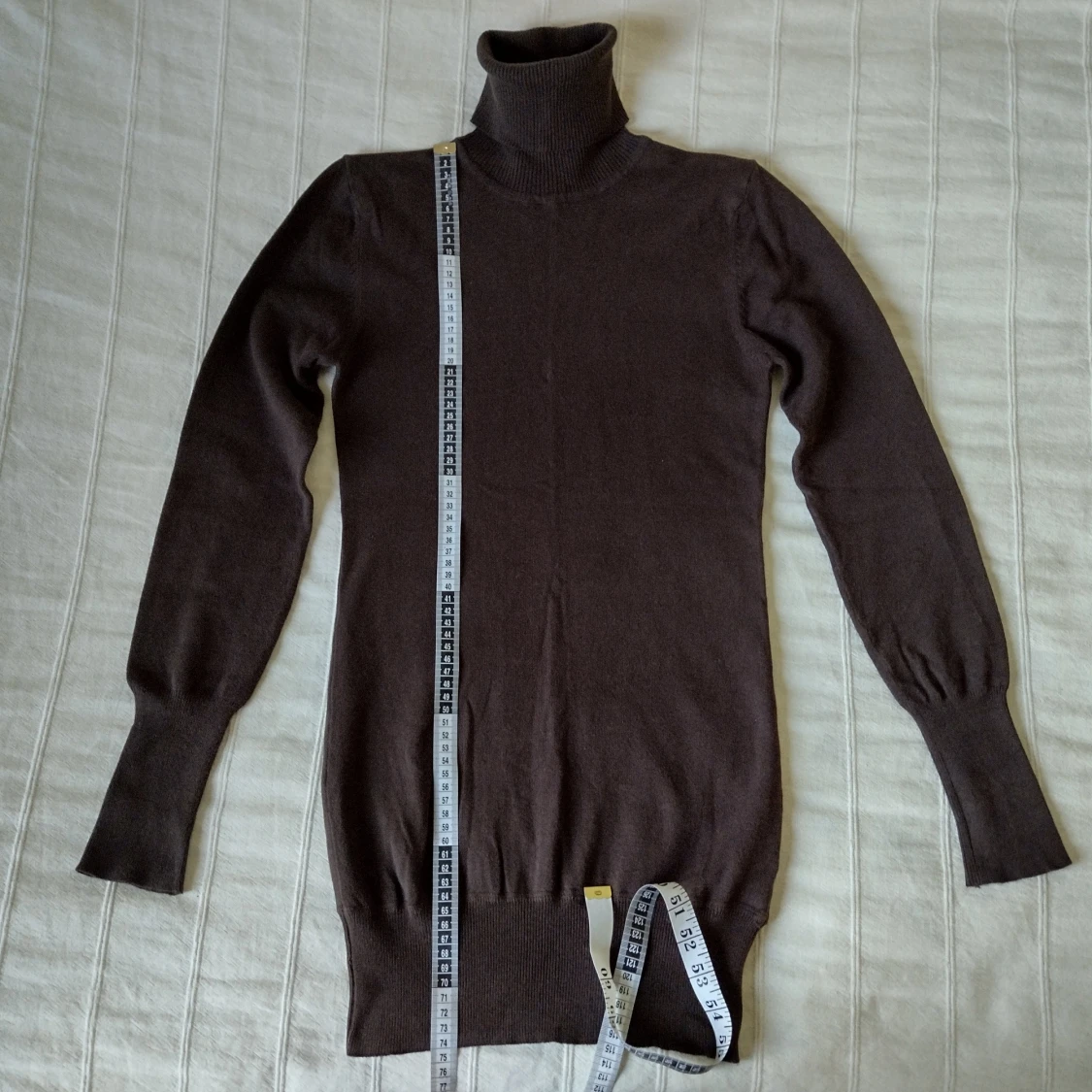 Brun finstickad längre polotröja, poloklänning, storlek S - 90