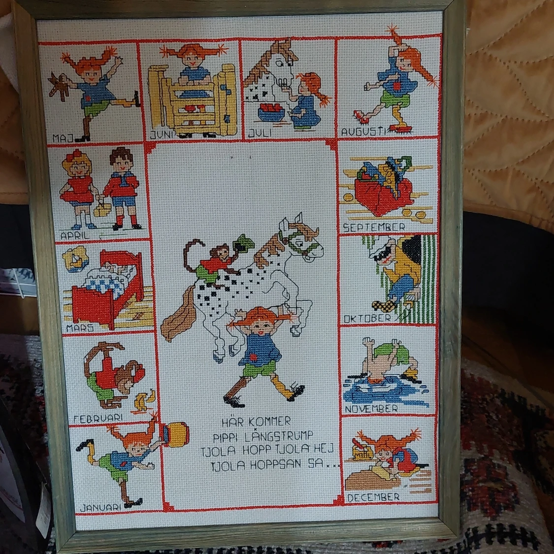 Pippi långstrump broderad tavla