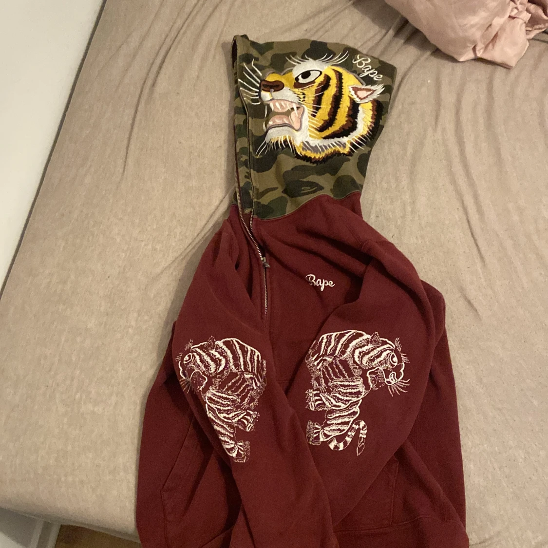 A bathing Ape Tiger embroided zip up hoodie