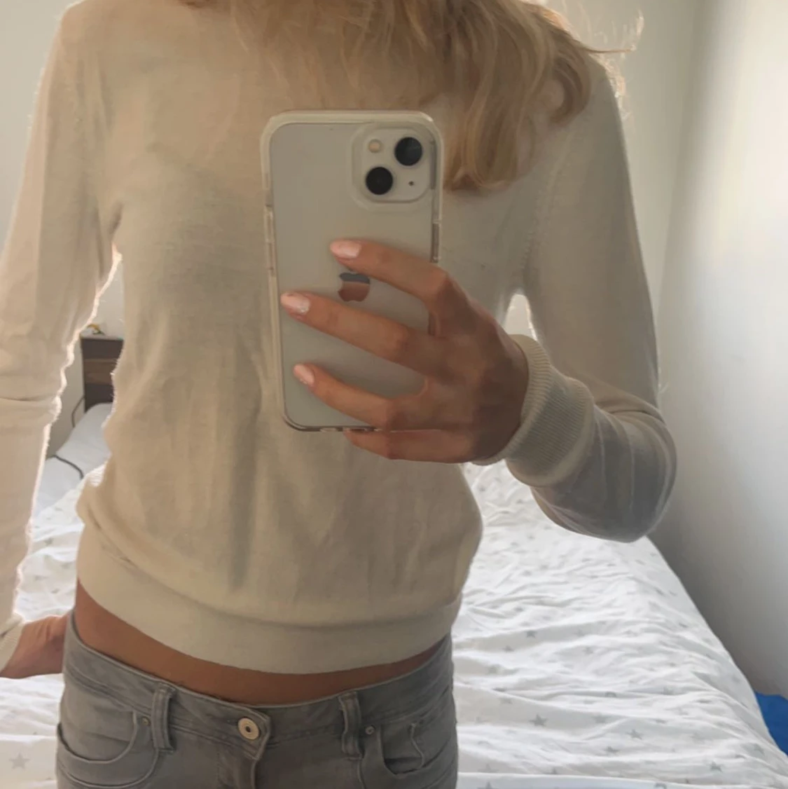 Vit stickad tröja  - 90