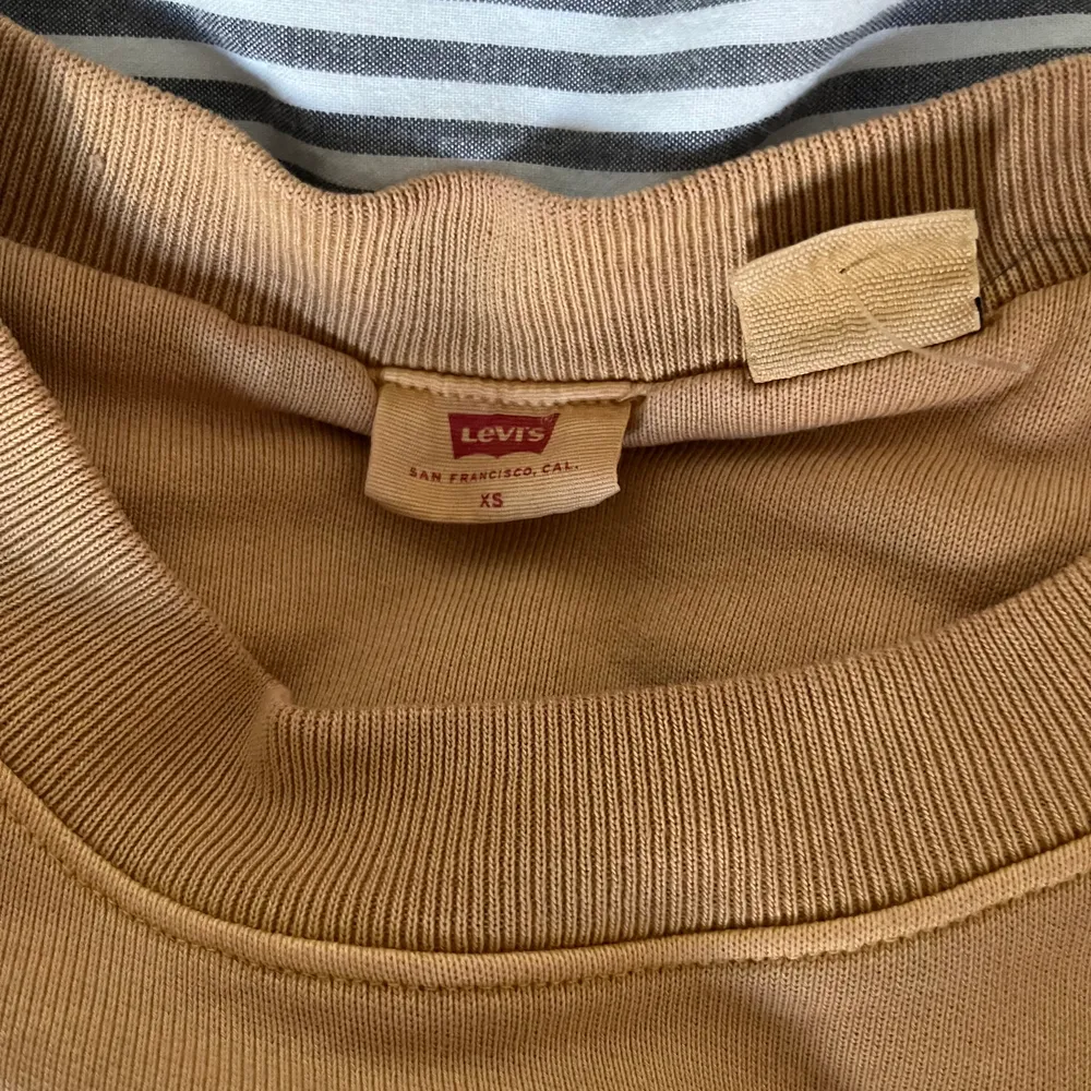 Säljer nu denna coola levis tröja i en beige/brun färg! Den är i storlek xs passar också s. Aldrig använd!. Tröjor & Koftor.
