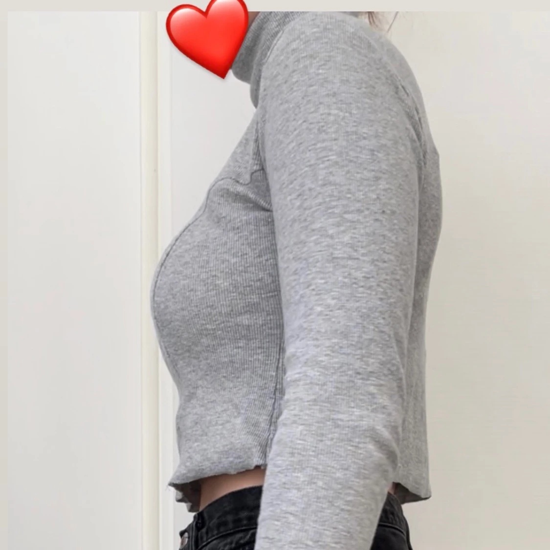 Grå ribbad långärmad polotröja - 91