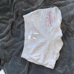Gråa och lågmidjade shorts, storlek EU: 170 - dem passar bra till midjan, det finns vita snören på, shortsen är köpte på H&M för några år sen, är i bra skick