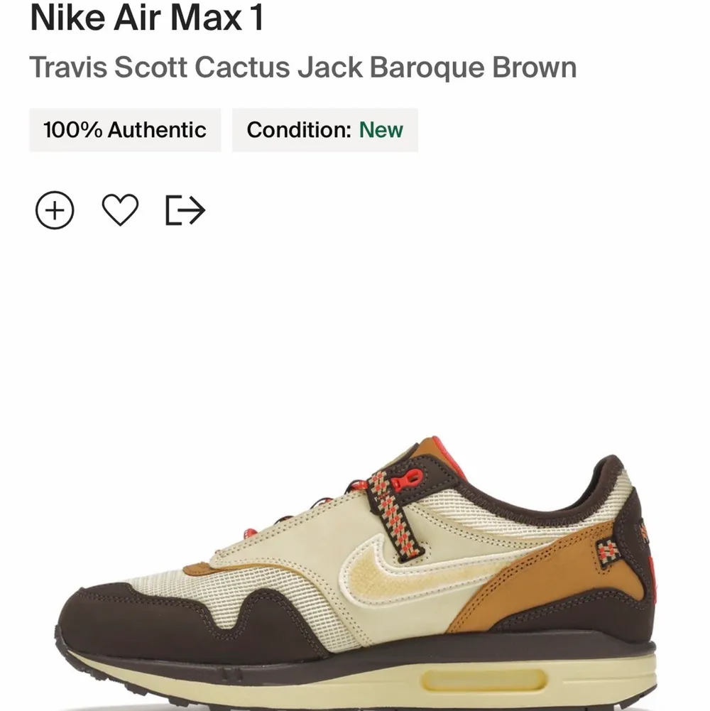 Säljer ett par Nike Air Max 1, Travis Scott cactus Jack Baroque Brown skor åt min lillebror . I storlek 42. Skriv ett meddelande om det finns intresse ⭐️. Skor.
