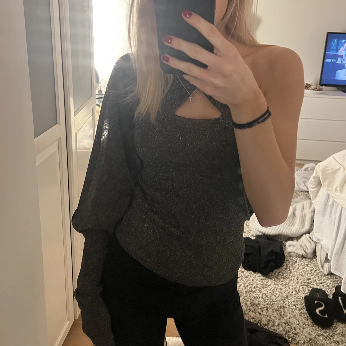 Glittrig fest topp one shoulder - 91