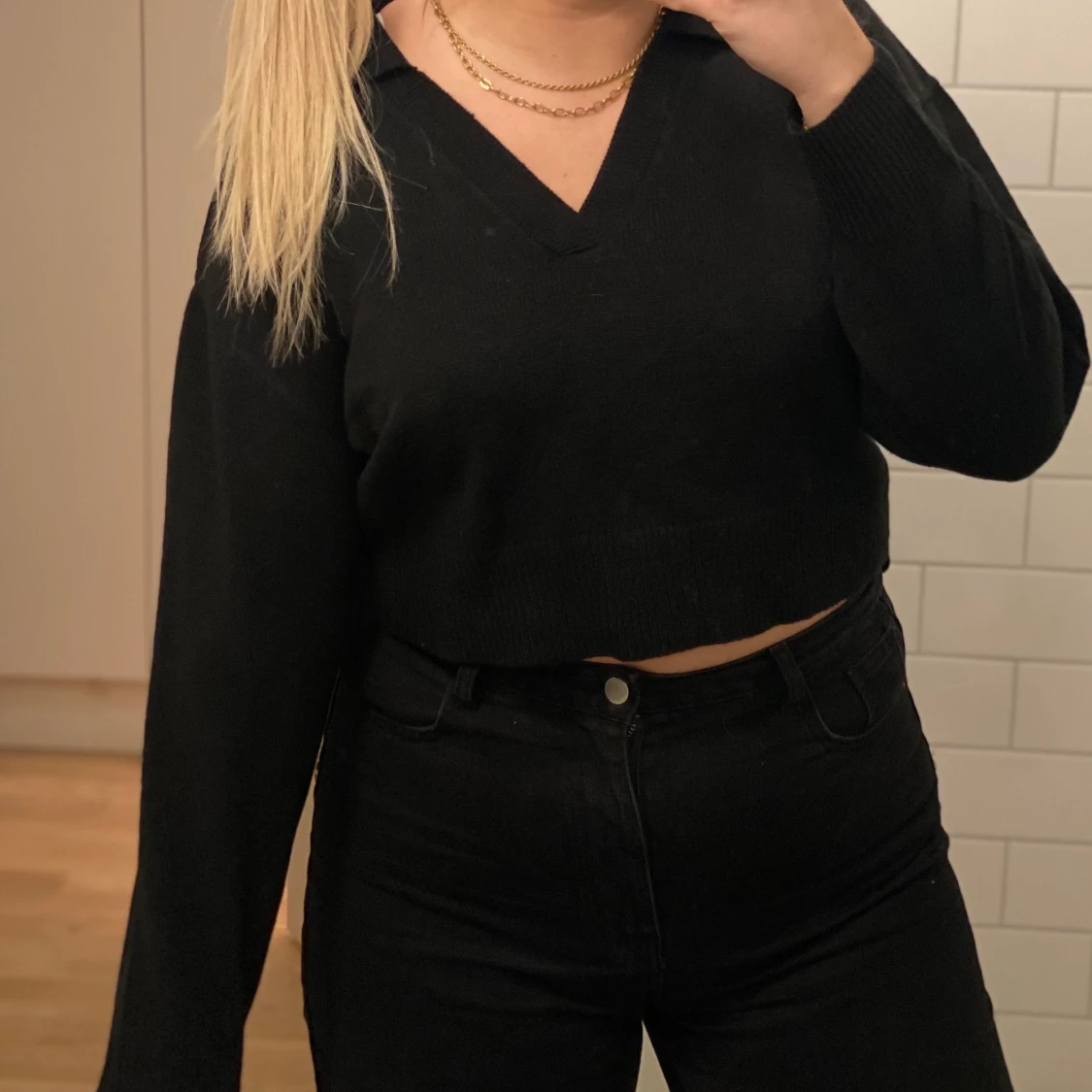 Croppad tröja med krage  - 90