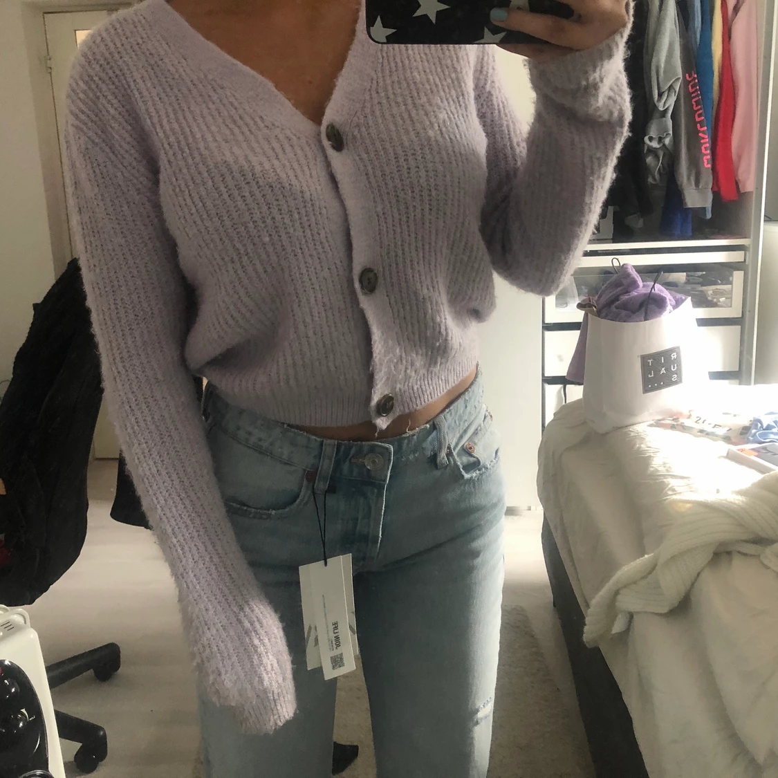 Lila stickad kofta med knappar från h&m - 90