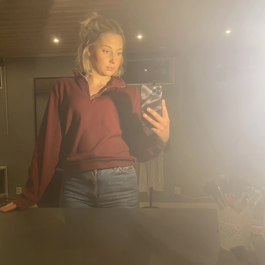 Vinröd half zip hoodie