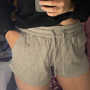 Gråa mjukis shorts - Gråa mjukis shorts med snöre i midjan, tjock mudd och fickor på både höger och vänster sida. 