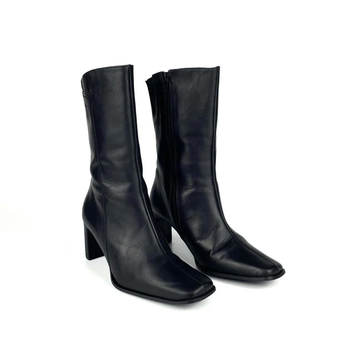 Vintage Y2K 90s 00s TEN POINTS real leather square toe block heel mid calf boots in black size 37 - 37,5 EU - 90