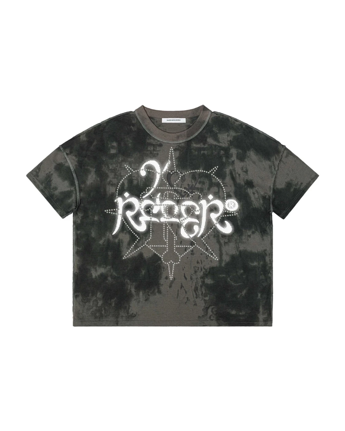 Racer worldwide studded tie-dye tee