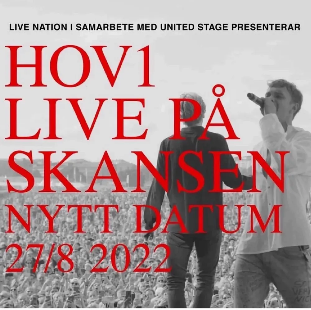 Säljer mina två biljetter till Hov1 som spelar på Skansen i Stockholm 27 augusti 2022 då jag själv inte kan gå🤭 Säljer för 550kr🧡. Övrigt.